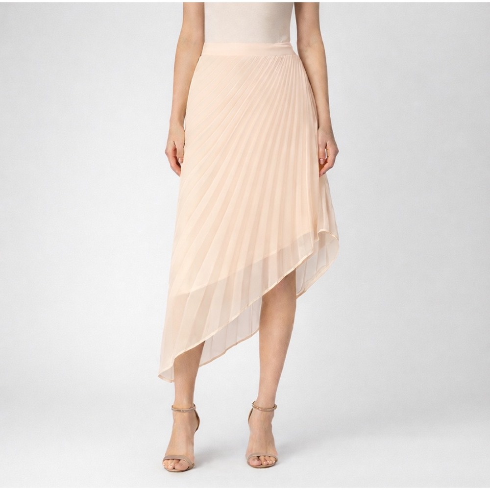 Tildon Womens Pleated Asymmetric Midi  Skirt Size S Sheer Layer‎ Pink Soft Girl